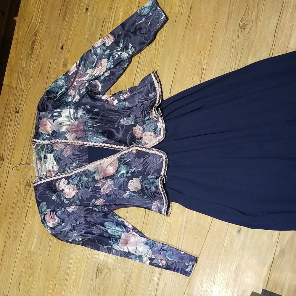 NahNah Collection by Jonathan Tait Navy tank dress w/floral dress coat EUC